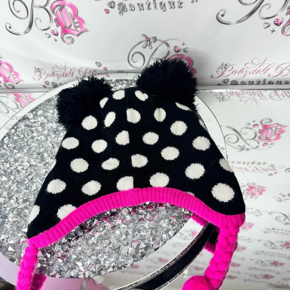 Disney hat touque bow ribbon 🎀 ears Minnie Mouse Polka Dot Hat Pink Accents